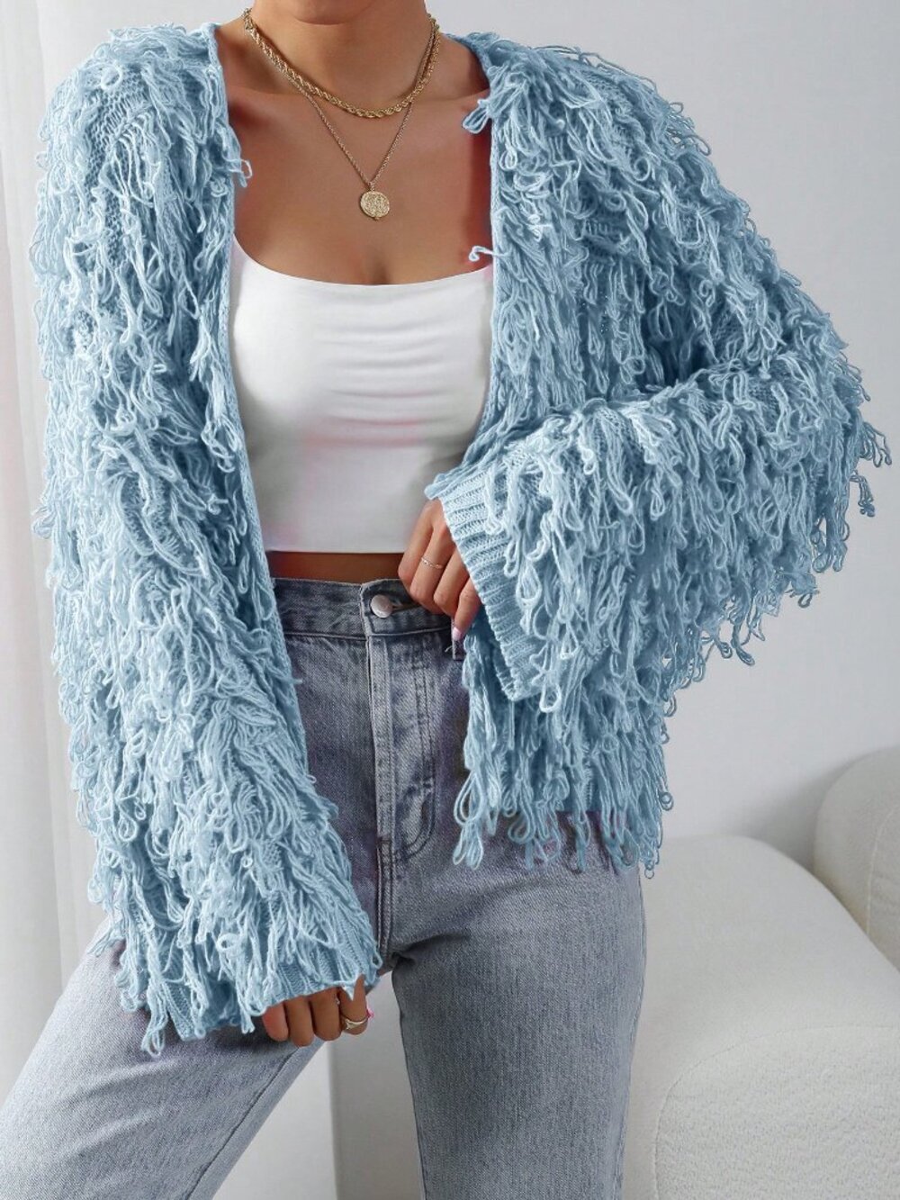 Women's Fringe Decor Casual Cardigan - Picture 4 of 7